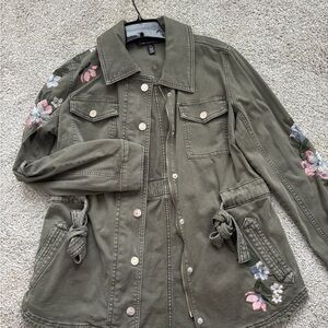 Embroidered Olive Green Women's Jacket